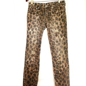 R13 distressed straight leg leopard print jeans